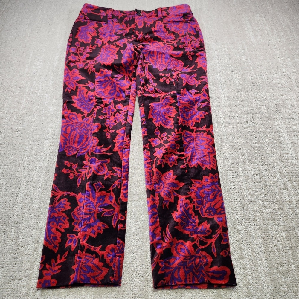 Anthropologie Pants Women 4 Floral Velvet Essential Slim Festival Black Pink